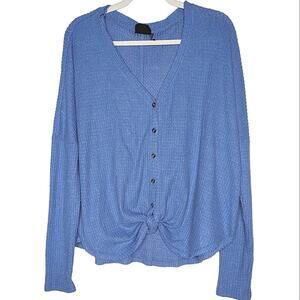Out From Under Urban Outfitters Blue Tie Front V-Neck Long Sleeve‎ Thermal Shirt